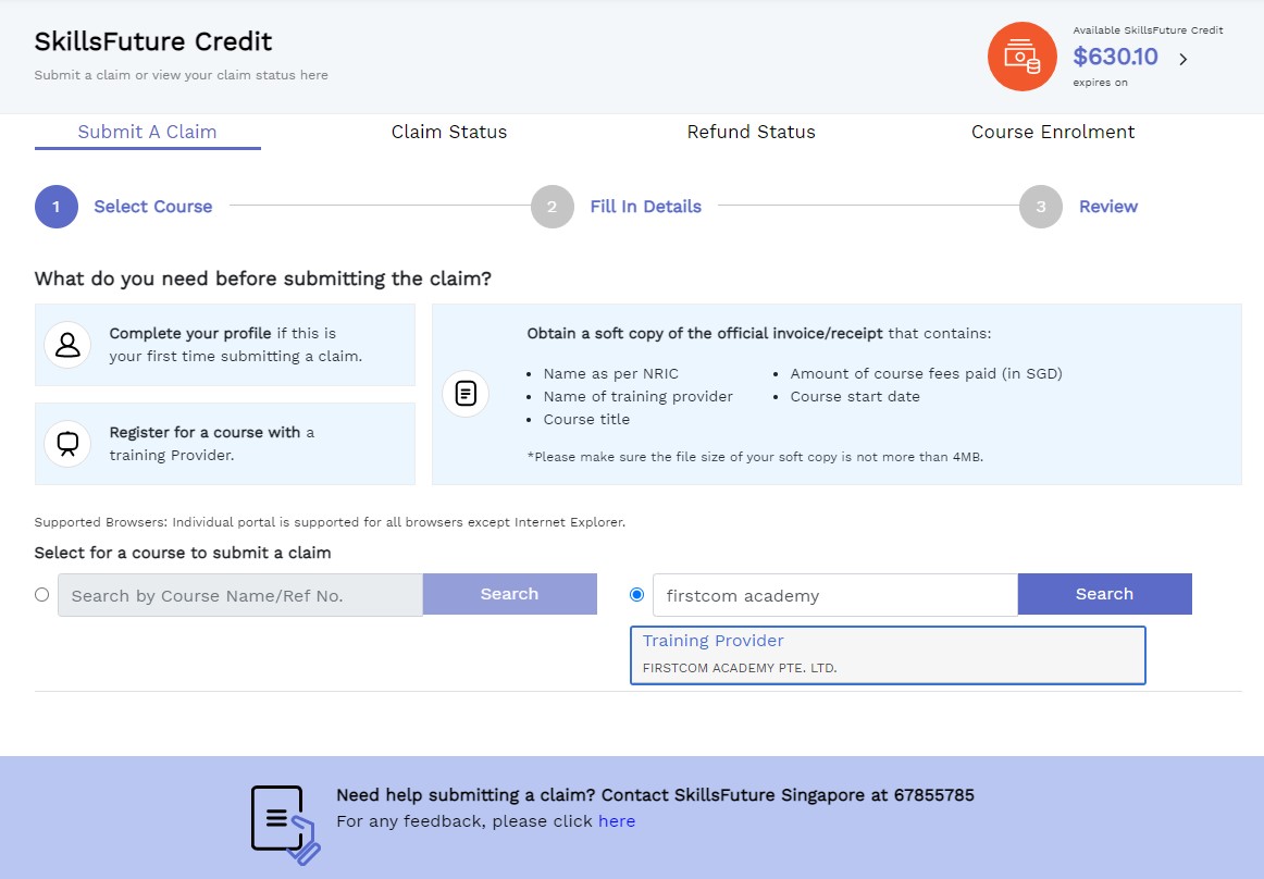how to claim skillsfuture credits firstcom academy 1